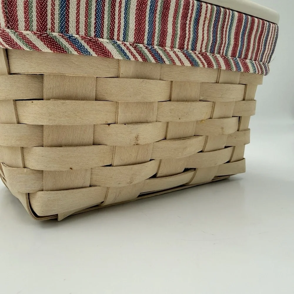 Longaberger Recipe Basket Complete Set Lid Protector Blue Red Stripe Liner USA